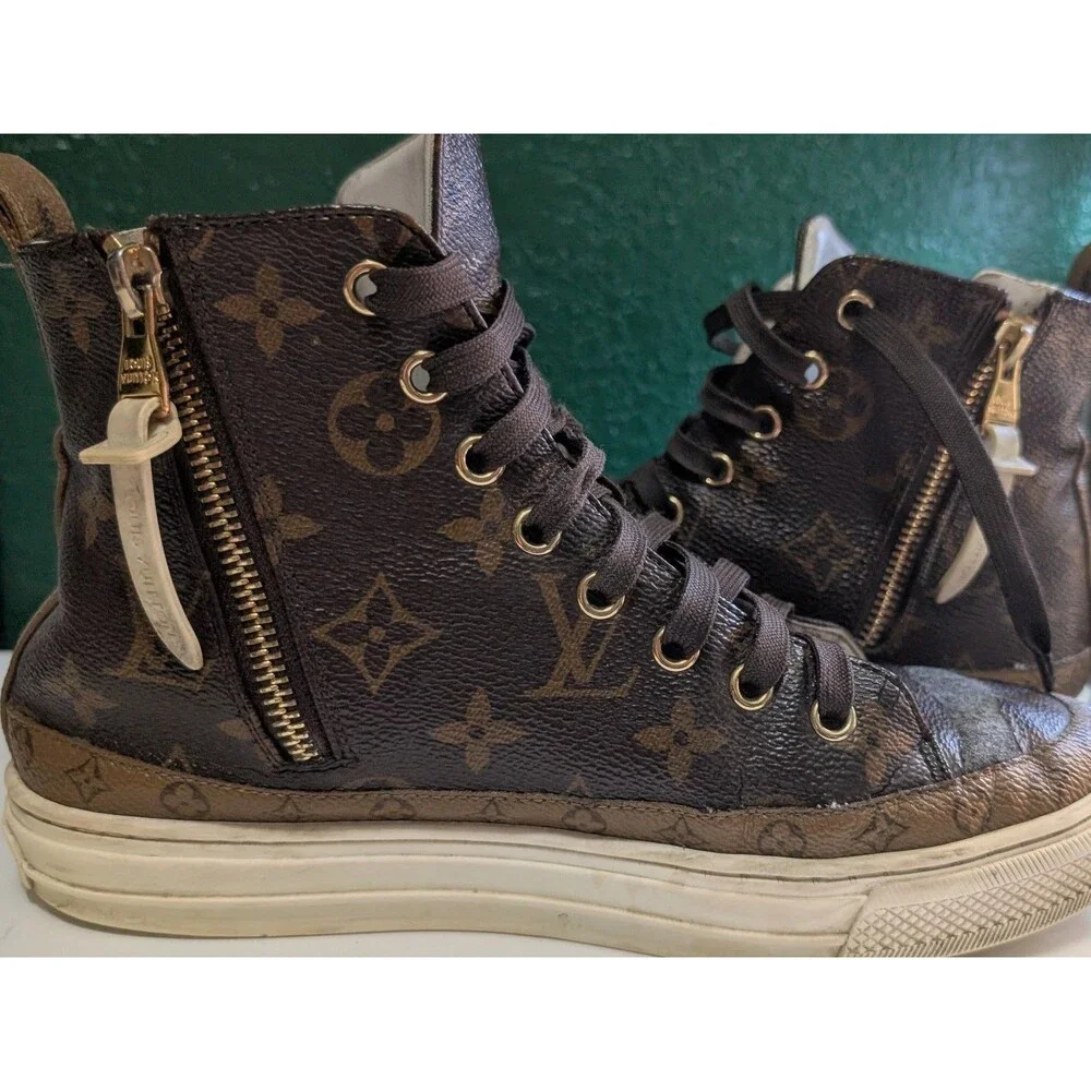 Louis Vuitton Monogram High-Top Sneakers EU 36.5 Brown Canvas w/ COA